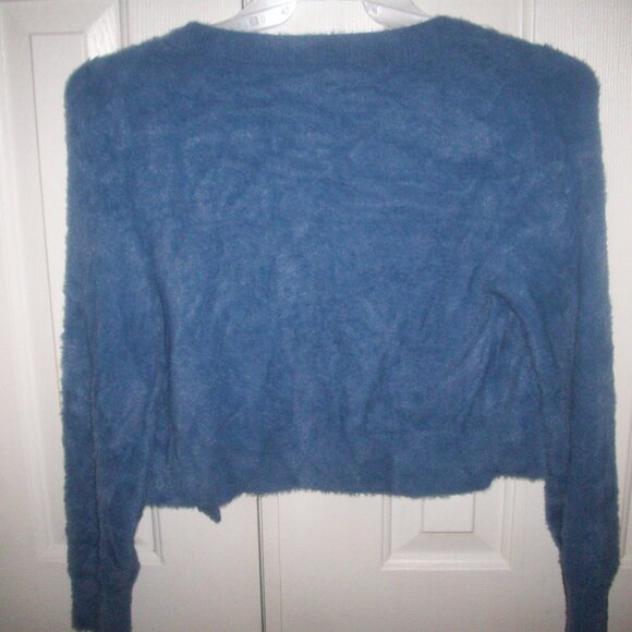 Aerie Cropped Fluffy Cardigan Sweater Size XS Top Blue Long Sleeve Womens NWT - Picture 2 of 9